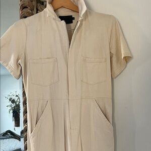 ME+EM Cream Short Sleeve Jumpsuit